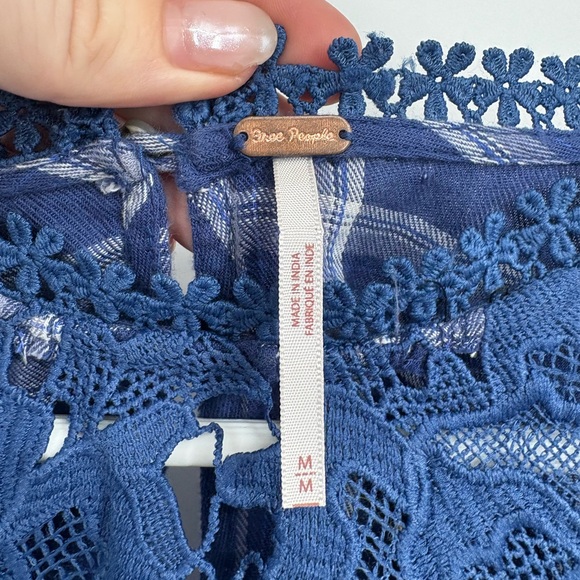 Free People Darling Diana Blue Printed Lace-Trim Top - Picture 9 of 12